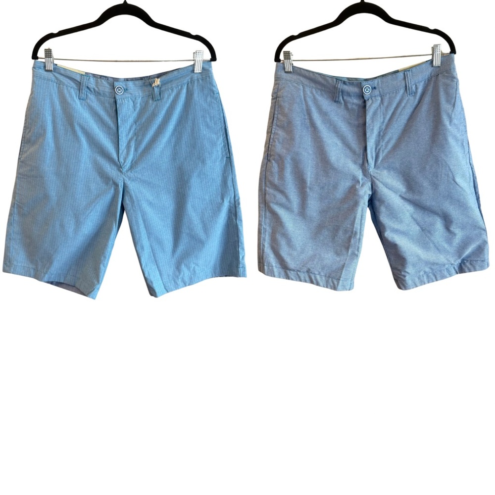 Islandia Men's Striped Blue Reversible Flat Front Walking Shorts Size 32
